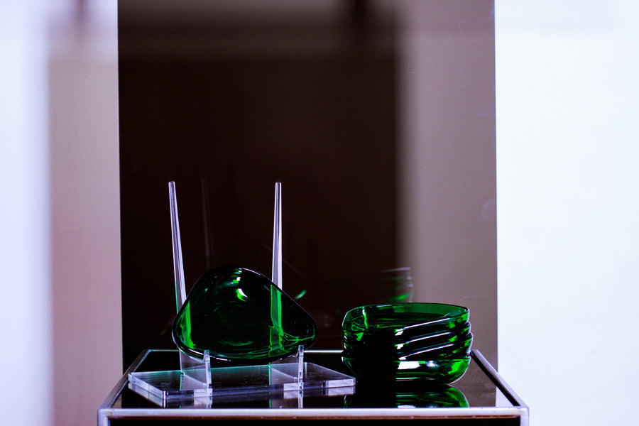 Emerald glass dish set x5